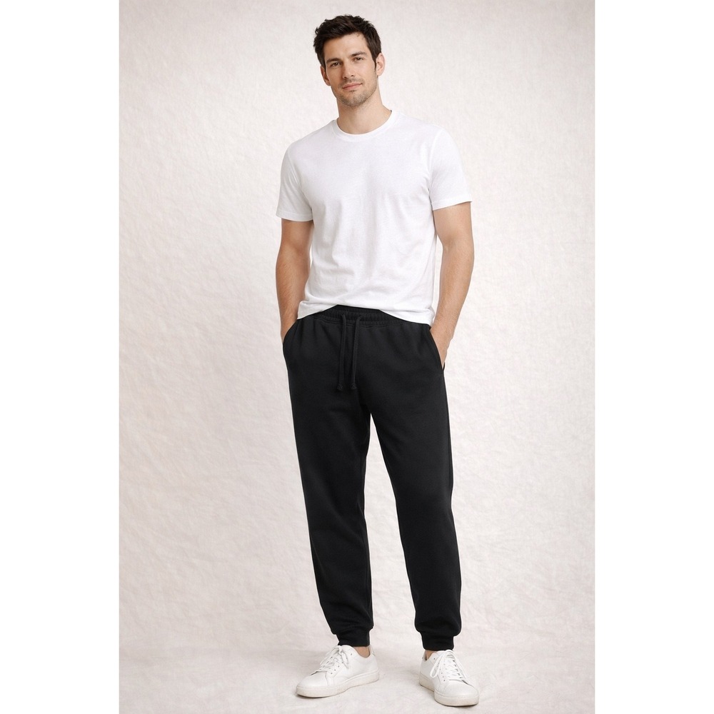 HM Mens Regular Fit‎ Jogger Sweatpants Black Cotton Blend Fleece Size Large